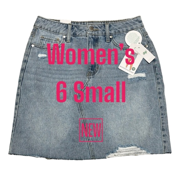 Womens Dip 6 Small Skirt Denim Jean Jeans Faded Navy Blue Straight Distressed - Picture 2 of 10